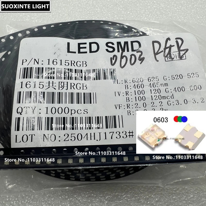0603 RGB SMD LED, Common Anode/Cathode, 19-237/R6GHBHC 19-237B/R6GHBHC Full Color Lamp Beads 1.6*1.5MM