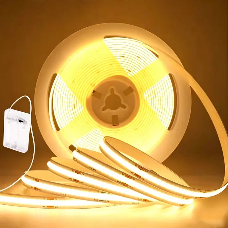 1 Roll of Cob Spotless Led Light Strip with Battery Box (Battery Not Included), Low Voltage 5V, Battery Box Powered (Battery Not Included), White Light/Warm Light/Neutral Light, Suitable for Space-Themed Decoration, Ca