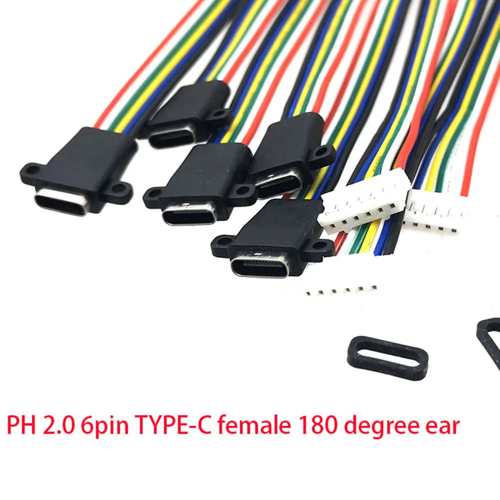 5pcs Type-C USB 3.1 Connector 2Pin 4Pin 6Pin Welding Wire Female Socket Rubber Ring High Current Fast Charging Port