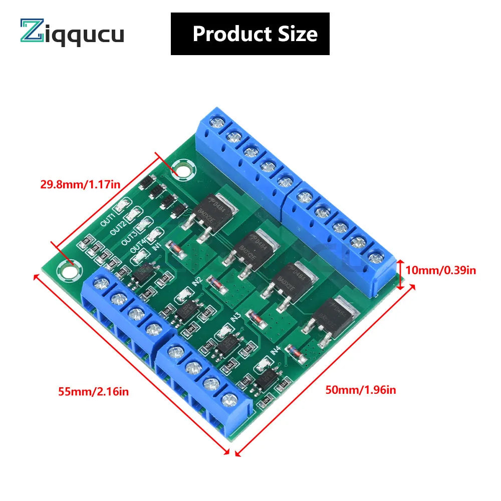 DC 3.7V~27V Optocoupler Isolated Driver Module 4 Channel MOS Tube FET Pulse Trigger Switch Controller Board for Motor LED Light