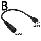 5.5*2.1mm DC Power Plug Waterproof Jacket Female To Micro USB / Mini USB / Type C Male Adapter Cable