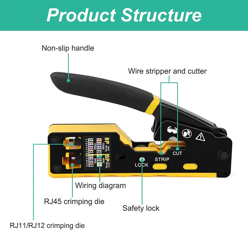 RJ45 CAT7 CAT6A Crimping Tool Connector for Cat7/6a/6/5e Network Connector Wire Cutter Wire Stripper Ethernet Crimper