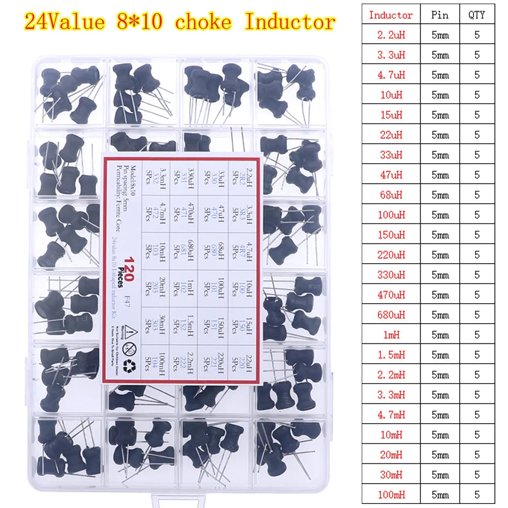 2.2uH 3.3uH 4.7uH 6.8uH 10uH 22uH 47uH 68uH 100uH 220uH 1mH 4.7mH 10mH 100mH Toroid Core Choke Color Ring Inductor Assorted Kit