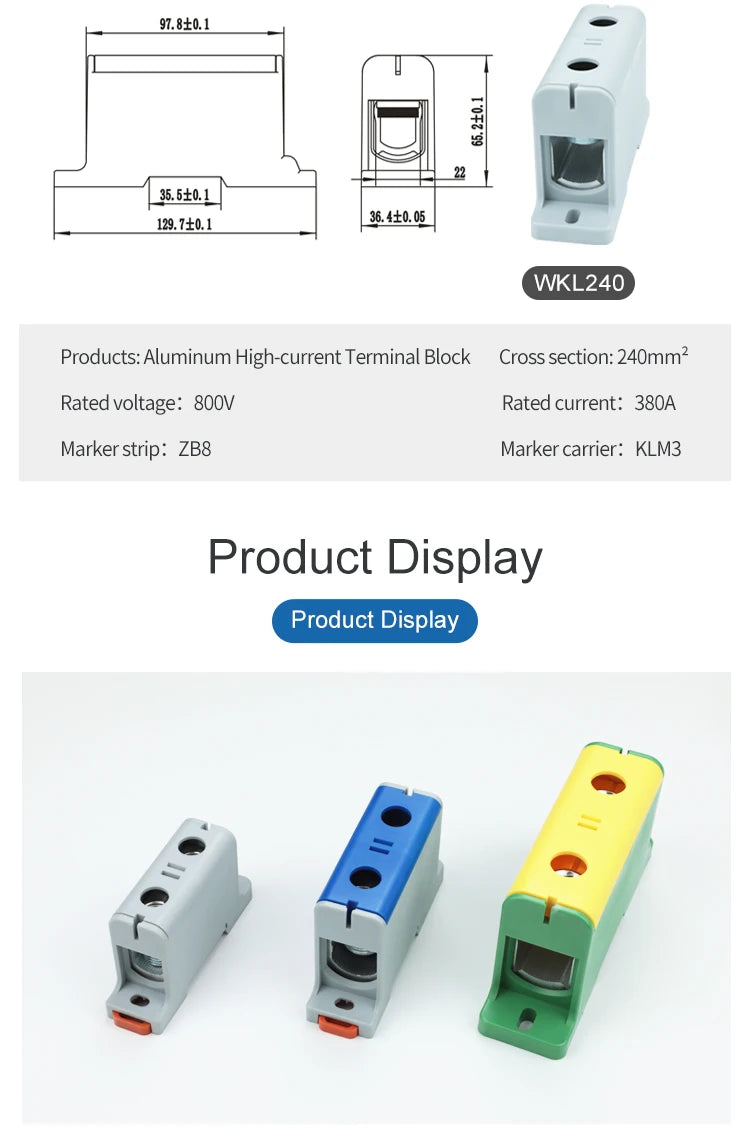 Aluminum Power Distribution Block WKL 50/95/150/240 mm² Cable Connector Din Rail Terminal Block Box WKL50/WKL95/WKL150/WKL240