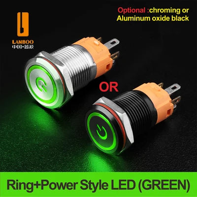 LANBOO LB16A Device Button Switch Chrome Plating/Aluminum Oxide Black/Optional 1NO1NC/5 Pin Latching/Momentary Optional