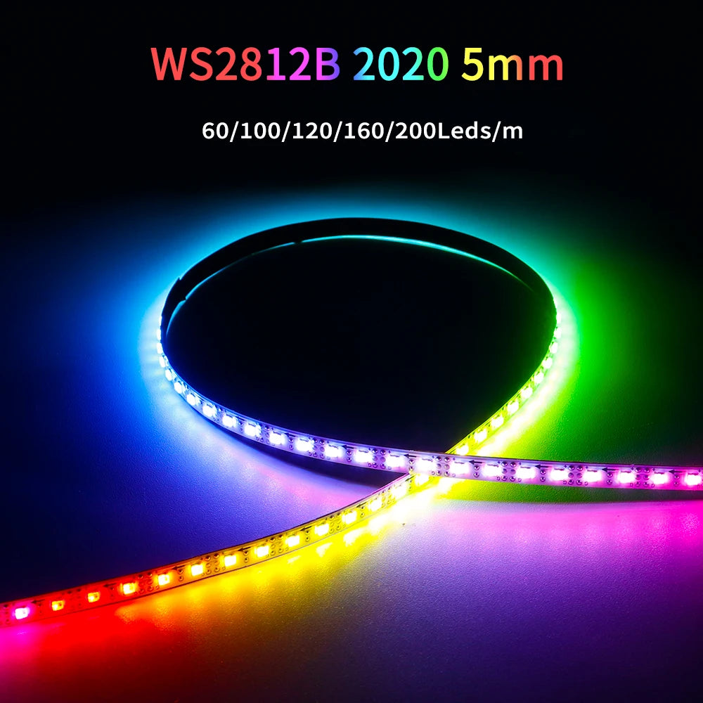 5mm Ultra-Narrow 2020SMD WS2812B RGBIC LED Strip Light WS2812 60/100/120/160/200Leds/m Individually Addressable IC Tape DC5V