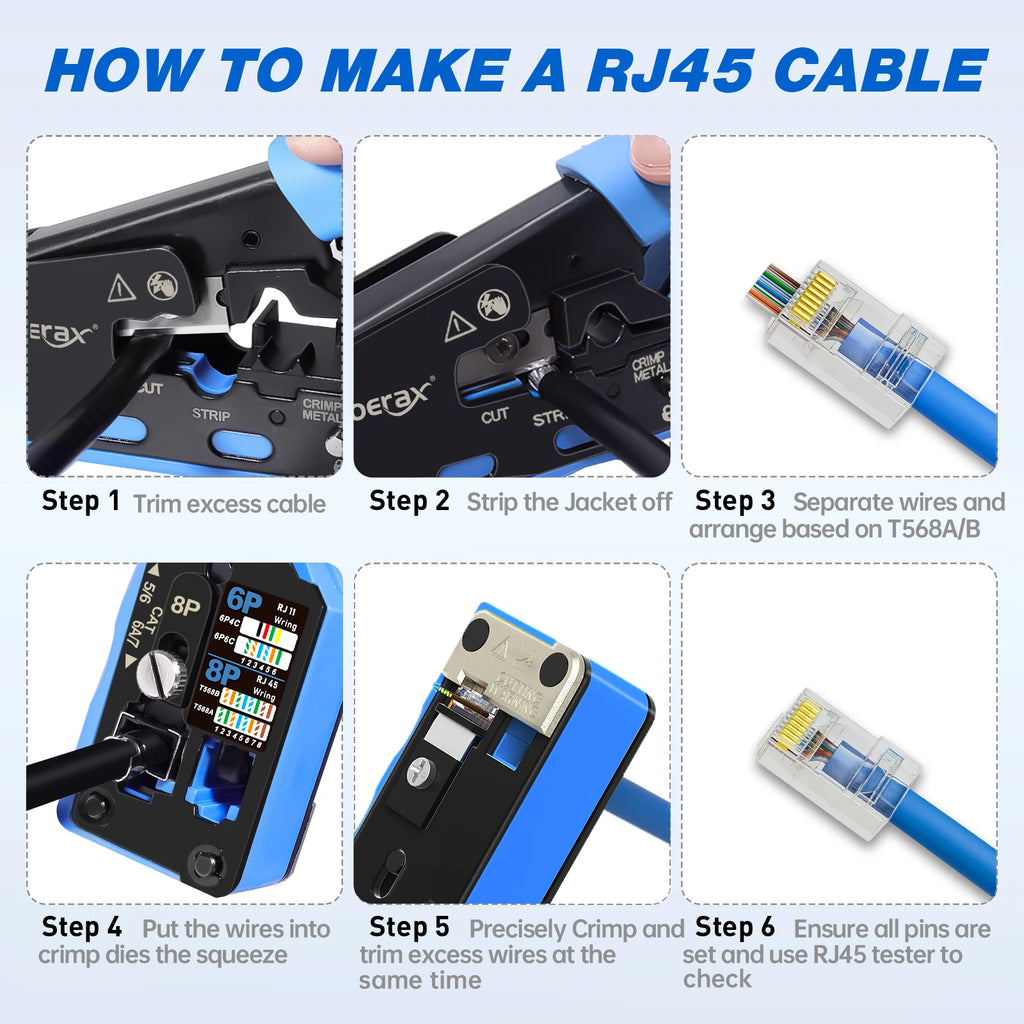 Natalink RJ45 Crimp Tool Kit Ethernet Network UTP/STP cable Pliers RJ45 RJ11/12 Connector Cat7/6a/6/5e/5 Crimper Cutter Stripper