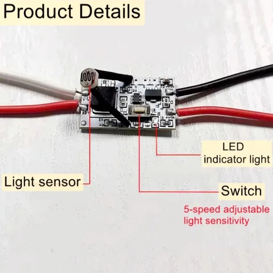 Photo Control Sensor 5-level Adjustment Light Sensor Switch DC 3.7V 5V 12V 24V Auto ON Off Photocell Street Light Switch 5A