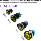 High Head 12/16/19/22mm Black Shell Car Dashboard Waterproof Metal Button Switch LED 12V/24V/220V Self-locking Fixed Momentary