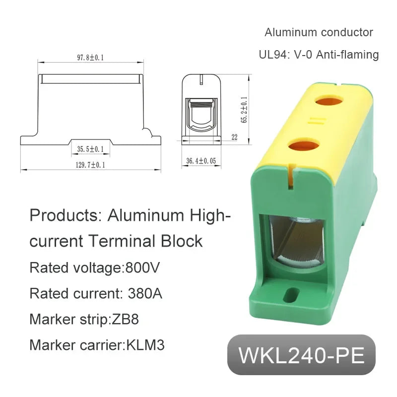 Aluminum Distribution Block Din Rail Mounting WKL 50/95/150/240 mm² Cable Power Connector Terminal Block Box