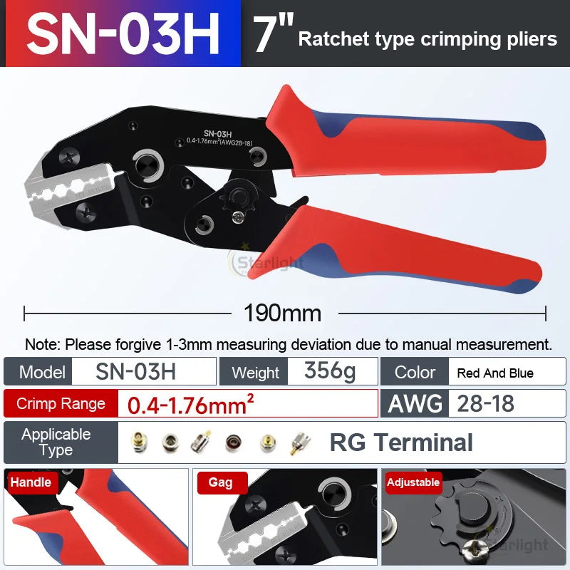 SN-58B 2549 2546B Crimping Tool For Solar & Coax Connectors Dupont JST MOLEX Terminals,No/Pre Insulated Ferrules,Butt Connectors