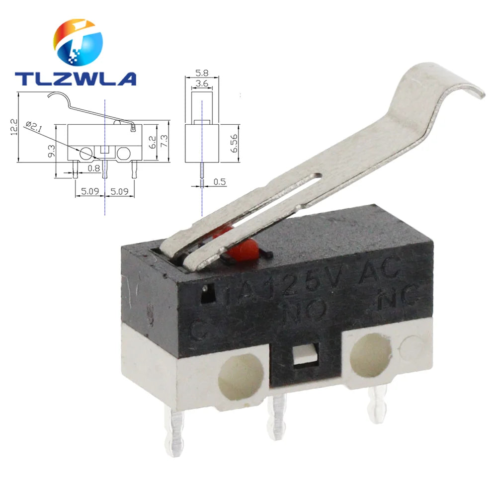 10PCS Micro Limit Switch Momentary Push Button Switch 1A 125V AC Mouse Switch 3Pins Long Handle Roller Lever Arm SPDT 12X6X6MM