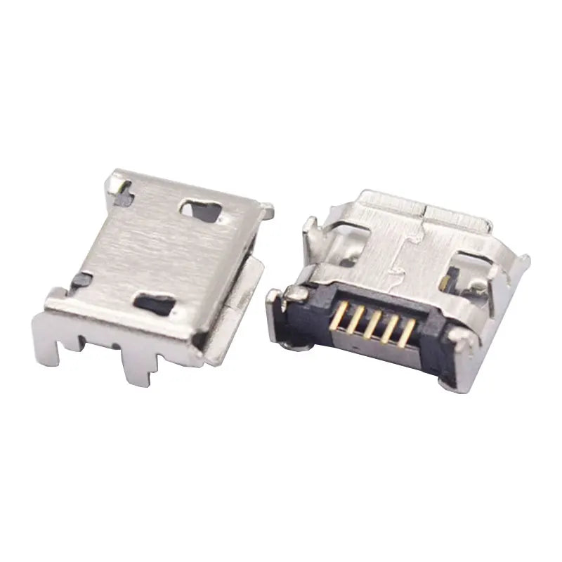 100/1000PCS Micro USB Android Female Charging Socket, Flat Edge Crimped Type, 5Pin, 4 Mounting Pins, SMD & DIP Tail Connector