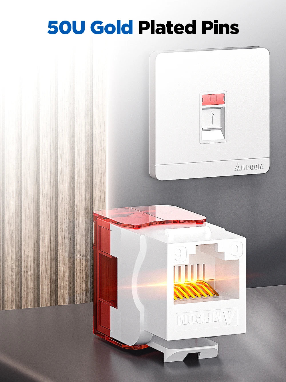AMPCOM CAT6A CAT6 Tool Less Keystone Jack,  RJ45 UTP Keystone Module Adapter No Punch-Down Tool Couplers Modular Connector