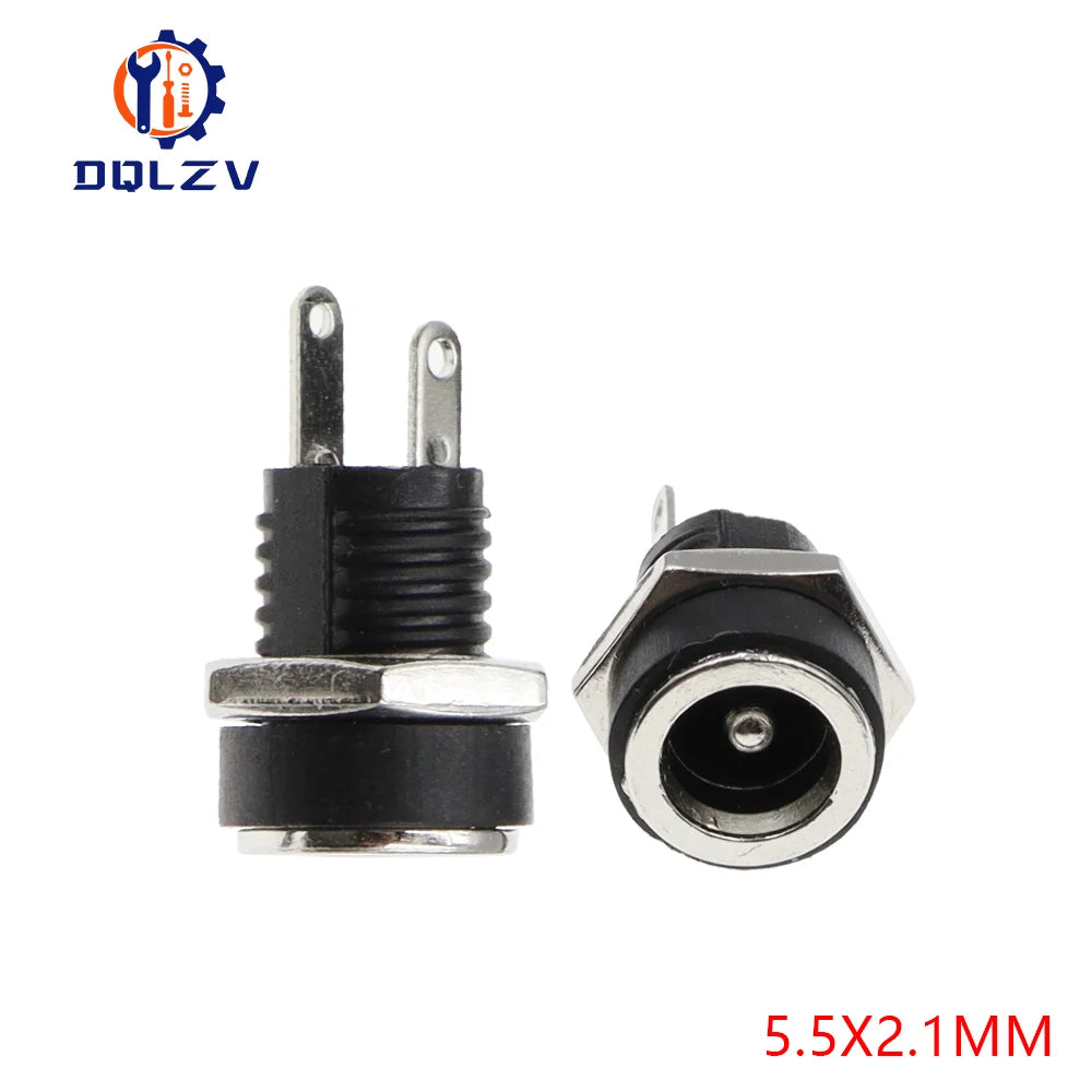 5.5X2.1/5.5X2.5MM DC Power Jack Socket Supply Female Panel Mount Connector Plug Adapter 2 Terminal Type DC Connector 5.5*1.35