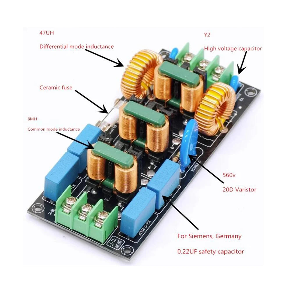4A 8A 16A 4-Stage AC Power Supply EMI Filter 110V 220V Audio Electromagnetic Interference Filtering EMC Differential Common Mode