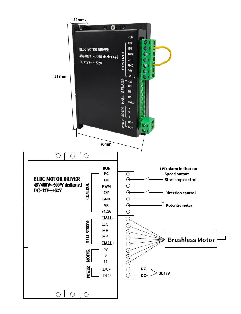 48V 500W ER11 Brushless Spindle+57MM Clamp with Screws+ 48V Brushless Motor Driver+ER11-10mm Built in HALL Sensor