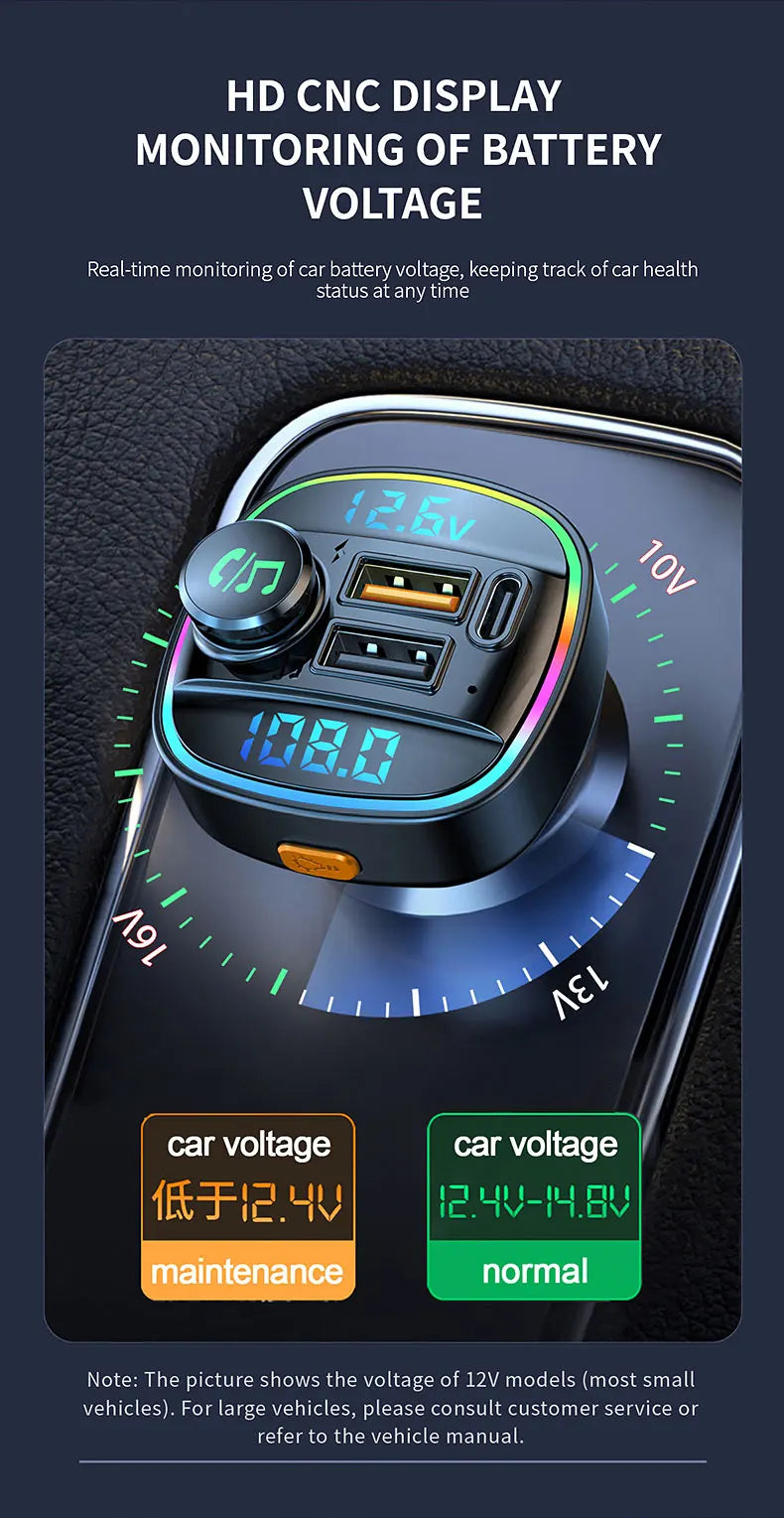 Bluetooth Handsfree FM Transmitter Car Radio Modulator MP3 Player With 22.5W USB Super Quick Charge Adapter for Car