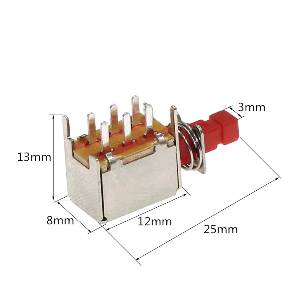 PS-22F03 Right Angle PCB Latching Push Button Switch with Cap DPDT Double Pole Self/No-Locking Key Power Switches 6Pin A03