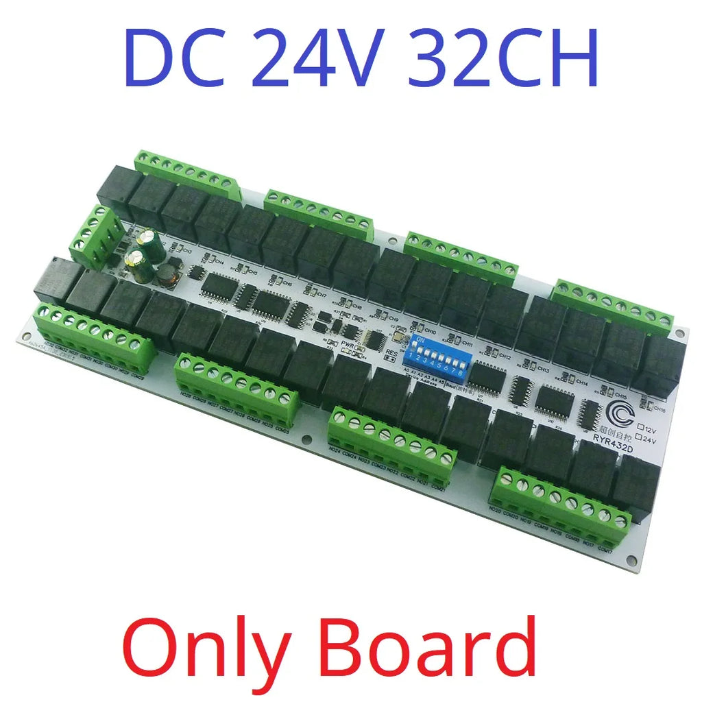 4-32CH 10A 20A DC 12V 24V RS485 Bus Relay Module DIP Setup Parameters Modbus RTU Serial Port UART Switch Board HMI PLC