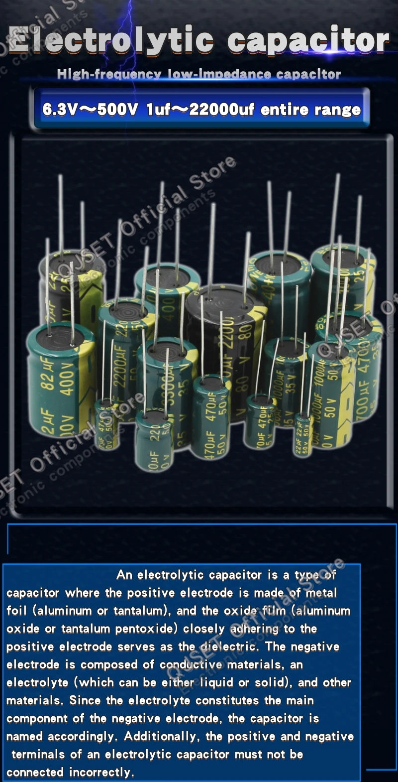 100V 1 10 47 100 220 330 470 680 1000 UF 2200uF High-Frequency Low-Impedance Audio Amplifier Power Supply Electrolytic Capacitor