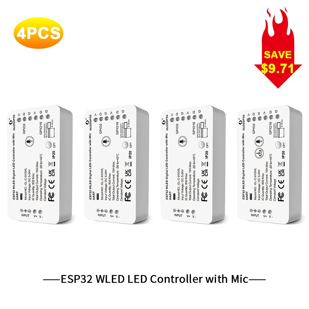 GLEDOPTO ESP32 WLED LED Controller With Mic DIY Music Dynamic Modes For WS2811 WS2812 SK6812 TM1814 WS2813 WS2815 Strip Lights