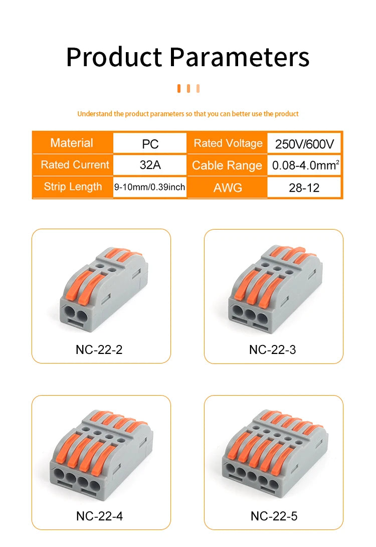 Quick Press Type Electrical Wire Connector Push-in Lever 2-12 Pin Compact Wiring Terminal Universal Splitter Cable Connectors