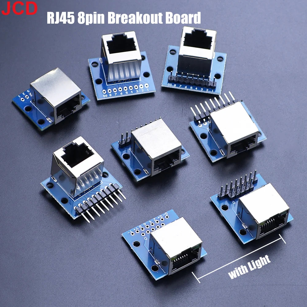 JCD 1pcs RJ45 Breakout Board With LED Lights,8P8C Female Socket Connector RJ45 Adapter Test Board with Pin Headers