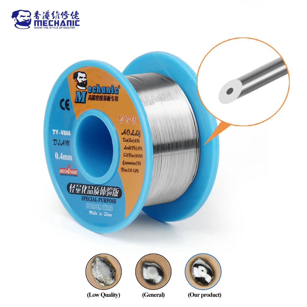 MECHANIC TY-V866 Mild Rosin Core 183℃ Melting Point 0.2-0.8mm High Purity Environmental Solder Wire Welding Flux Iron Cable Tool
