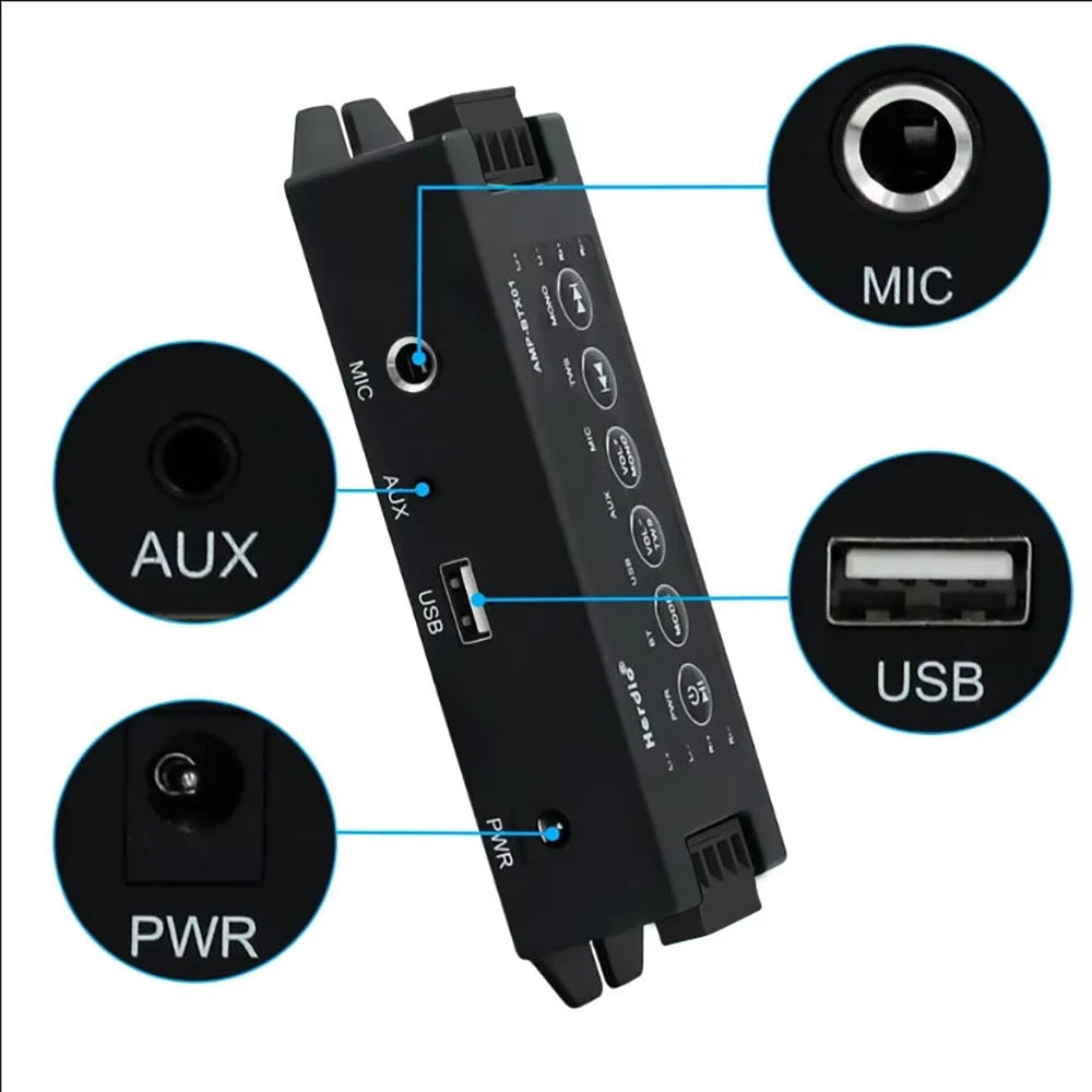 Herdio 4-Way Home Power Amplifiers Audio Bluetooth & Aux Mini Amplifier for Bathroom Wall Ceiling Speakers EU/US/UK/AU Plug