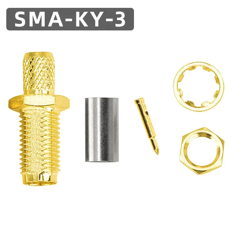 SMA Female RP-SMA Male Bulkhead Crimp Connector Gold-plated 50Ohms for RG58 RG142 SYV50-3 Cable
