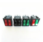 2Pcs KCD2 Double Boat Rocker Switch 6 Pin On-Off Position with Green Red Lights 20A 125VAC/16A 250V - Black No Light Option