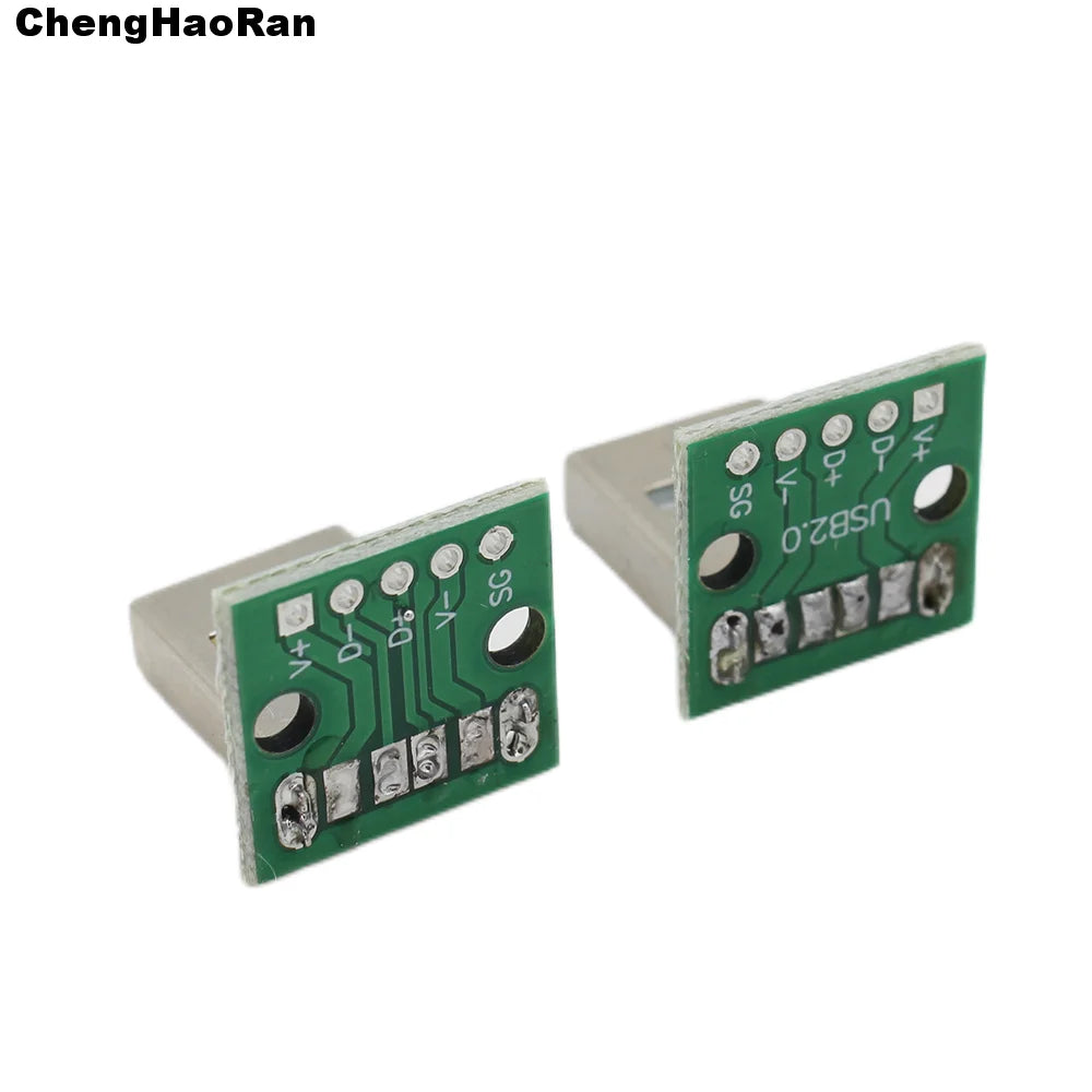 2pcs Vertical USB 2.0 Male Plug Head Connector PCB Converter Adapter Breakout Board 90 Degree Vertical