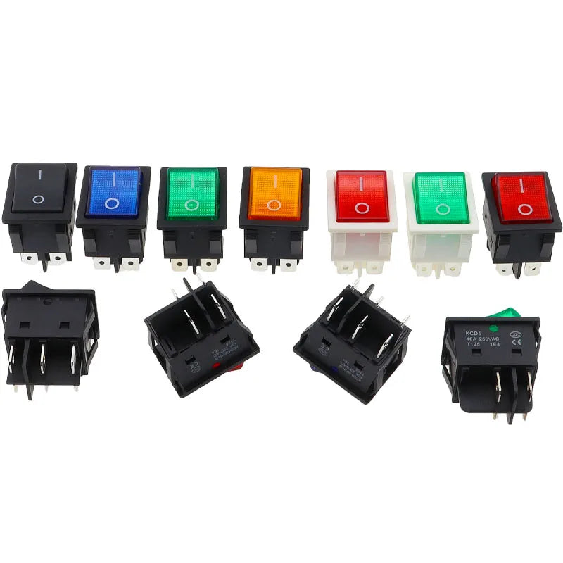 1PCS 40A 250V AC High Current,ON/OFF,4/6Pin Special for Eelding Machine,KCD4,Sterling Silver Point,Rocker Power Button Switches