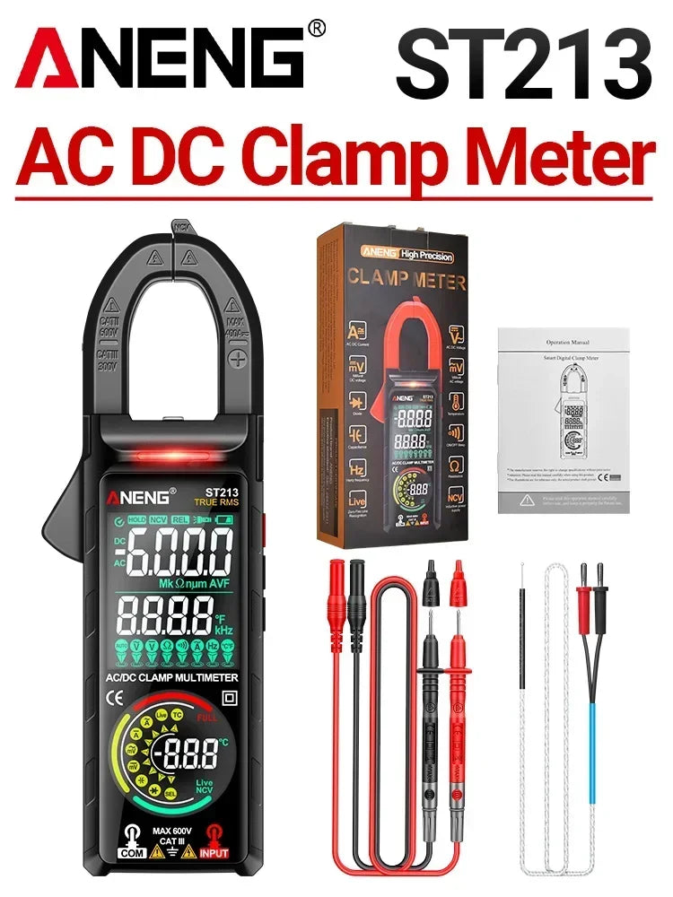 ANENG ST213 Digital Clamp Meter 6000 Counts AC DC 400A Current VA Dual Reverse Display NCV Zero Live Line Temp Capacitance Frequ