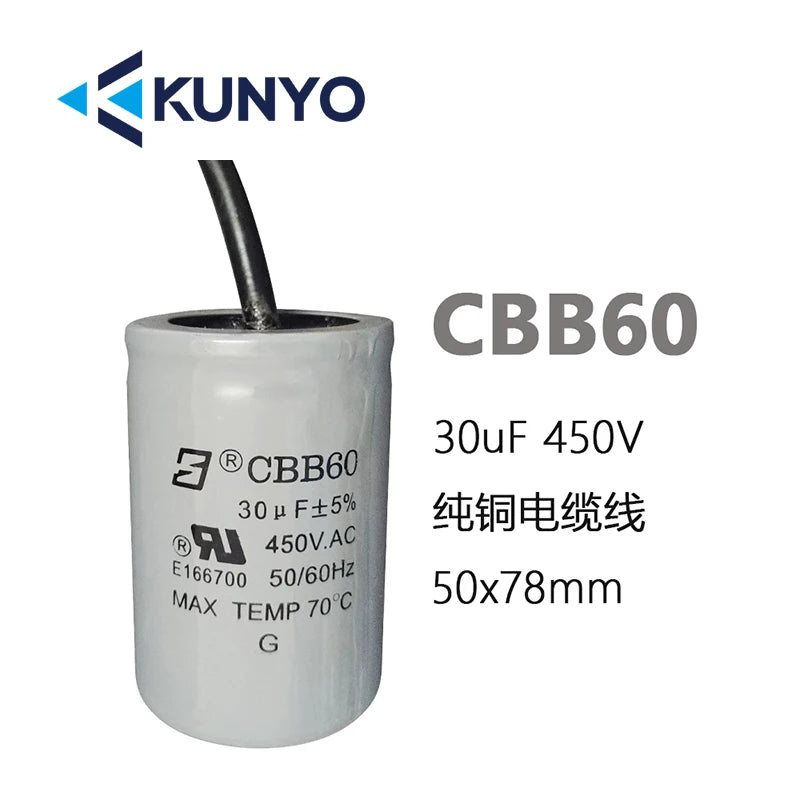 1PCS CBB60 450V Starting Capacitor Motor Run Capacitors 4UF-60UF 4 Pin with Screws for Electric Motor/washing Machine 10uf 20uf