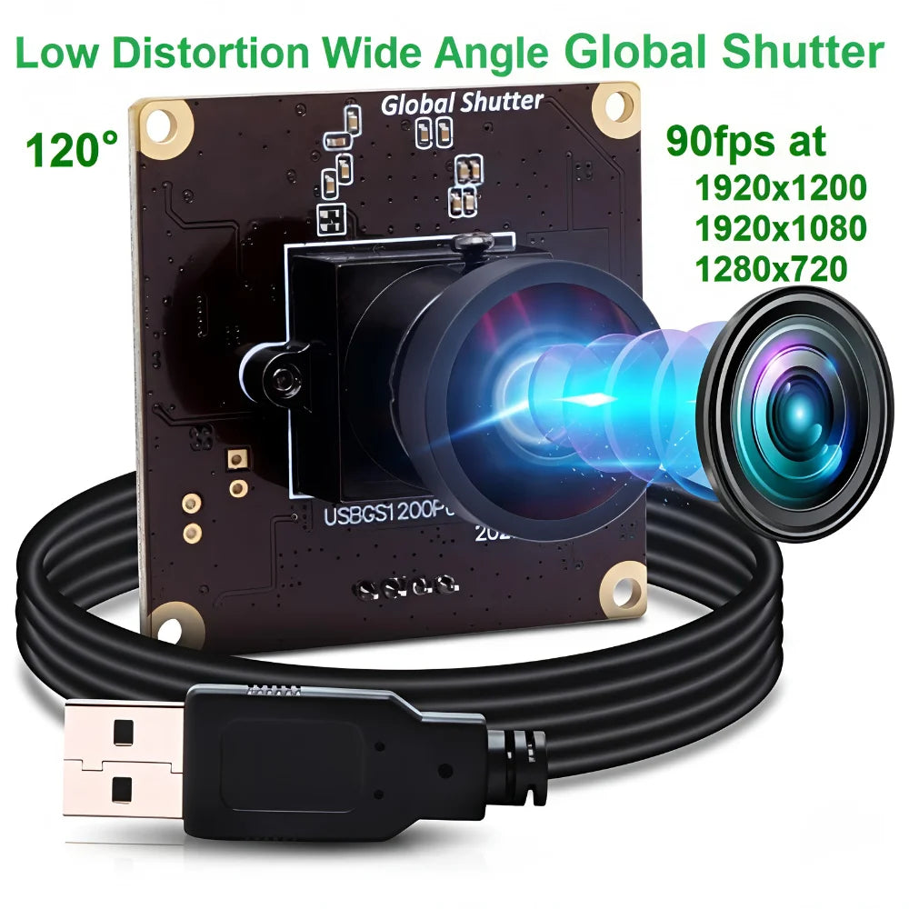 ELP AR0234 Global Shutter USB Camera 1080P 90fps Wide Angle No Distortion UVC Mini Webcam for Golf High Speed Sport PC