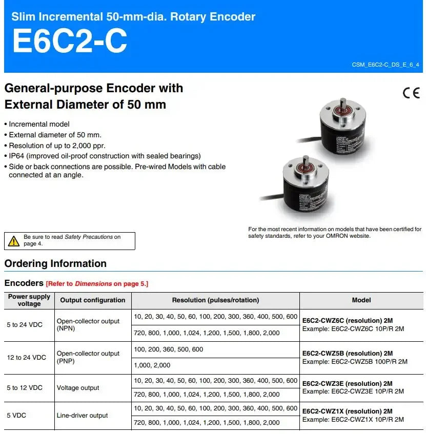 Omron E6B2-CWZ6C E6C2-CWZ6C 100 200 360 500 600 1000 1024 2000P/R New and Original Rotary Encoder 2M 5-24VDC