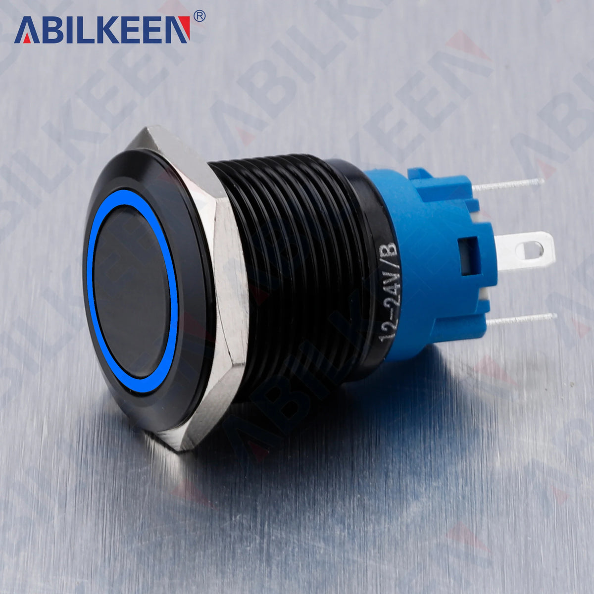 ABILKEEN 19mm Black Shell Push Button Switch LED Ring Illuminate Momentary/Latching Function 1NO1NC IP65 Waterproof Push Button