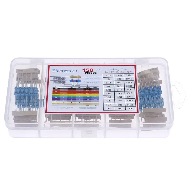 150pcs 30values 0.1-750 ohm 1% 1W Metal Film Resistor Assorted Kit 5 Color ring resistor Set