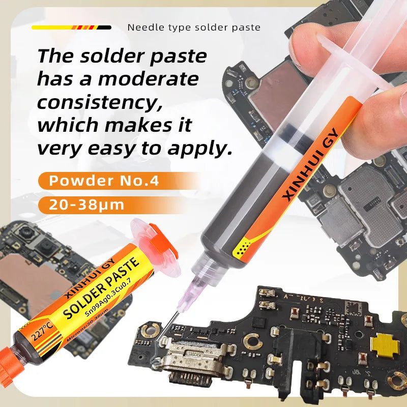 Syringe Solder Paste 227℃ Lead-Free High Temp SAC0307 No-Clean Flux Paste for Chip Repair BGA Reballing Smartphone IC SMD Solder