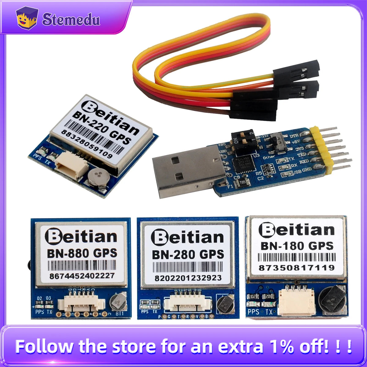 Beitian BN-180 BN-280 BN-880 BN-220 GPS module GLONASS Antenna Module TTL Level + 1 Serial Port Module USB to TTL Flight Control