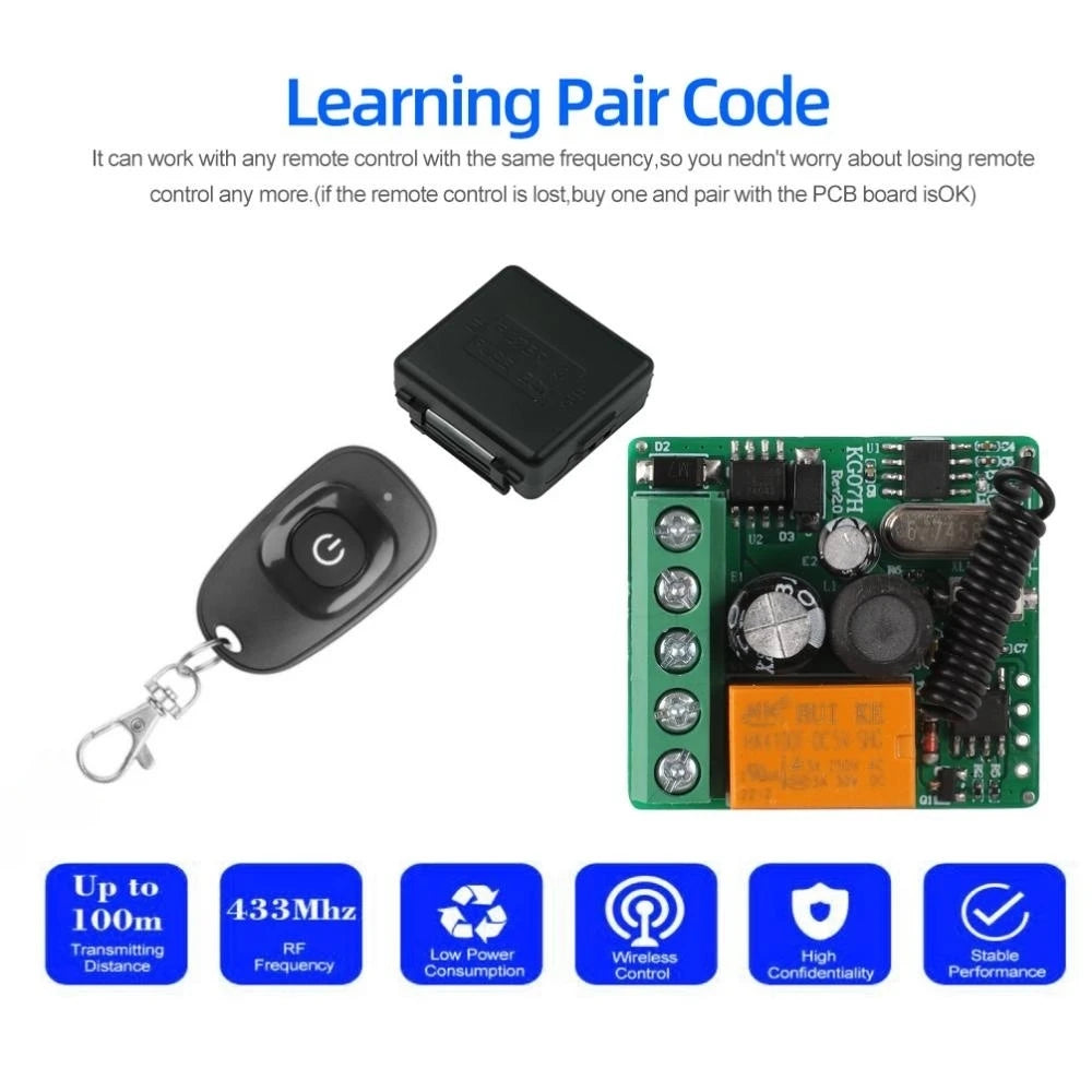 DC 12V 24V 36V 433 MHz Remote Control Wireless Switch 1 CH RF Relay Receiver and 1CH Transmitter for Door Electromagnetic Lock