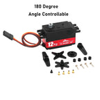 12kg Short Body Low Profile Digital Servo Metal Gear 180° 270° 360° for Arduino RC Car Drift 1:10 1:12 Fix-wing Robot Arm