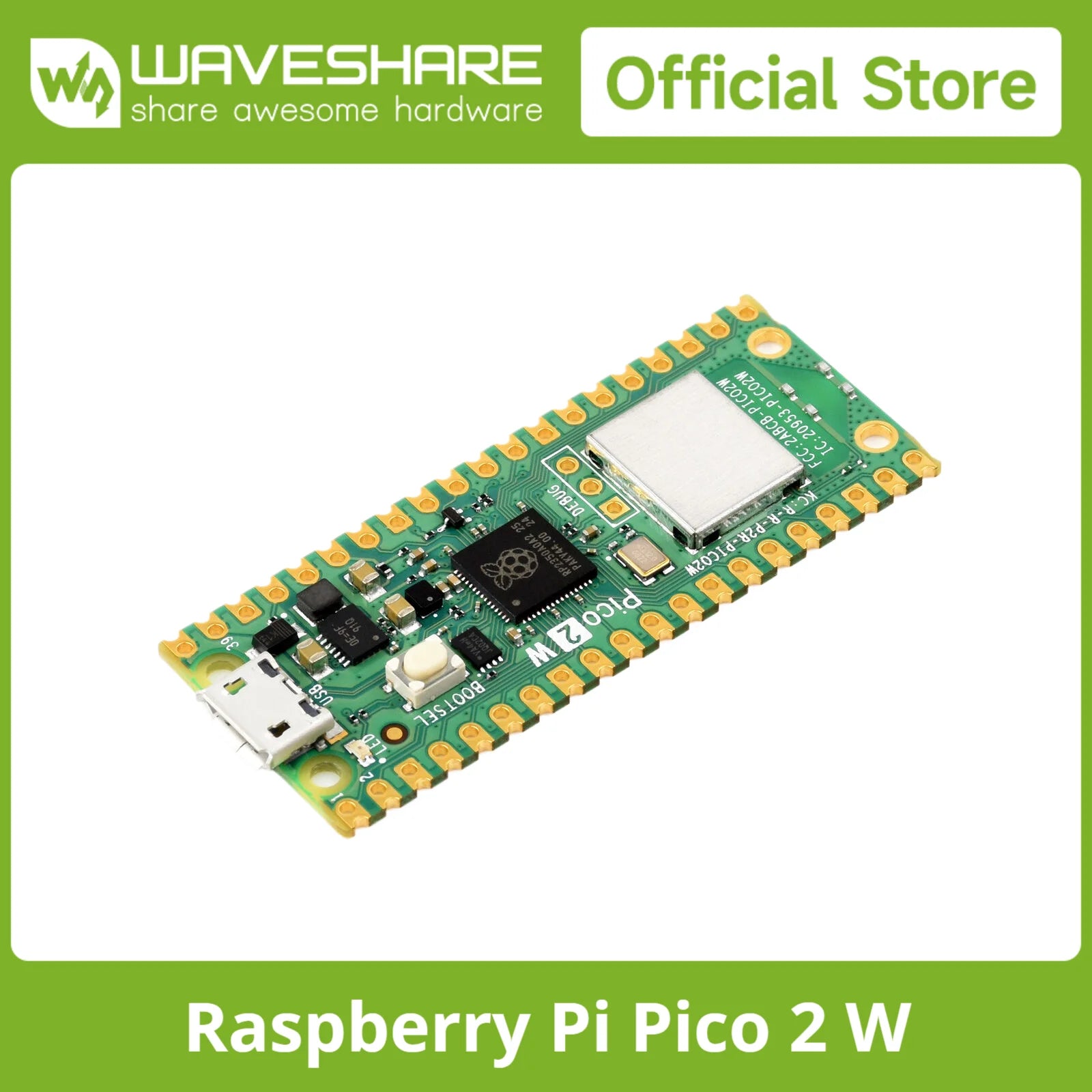 Raspberry Pi Pico 2 W Microcontroller Board, Based on Official RP2350 Chip, 2.4GHz 802.11n WIFI and Bluetooth 5.2