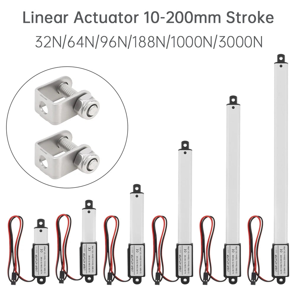 12V Linear Actuator 10-200mm Stroke 32N/64N/96N/188N/1000N/3000N Electric Reciprocating Lifting Linear Motion Actuator Motors