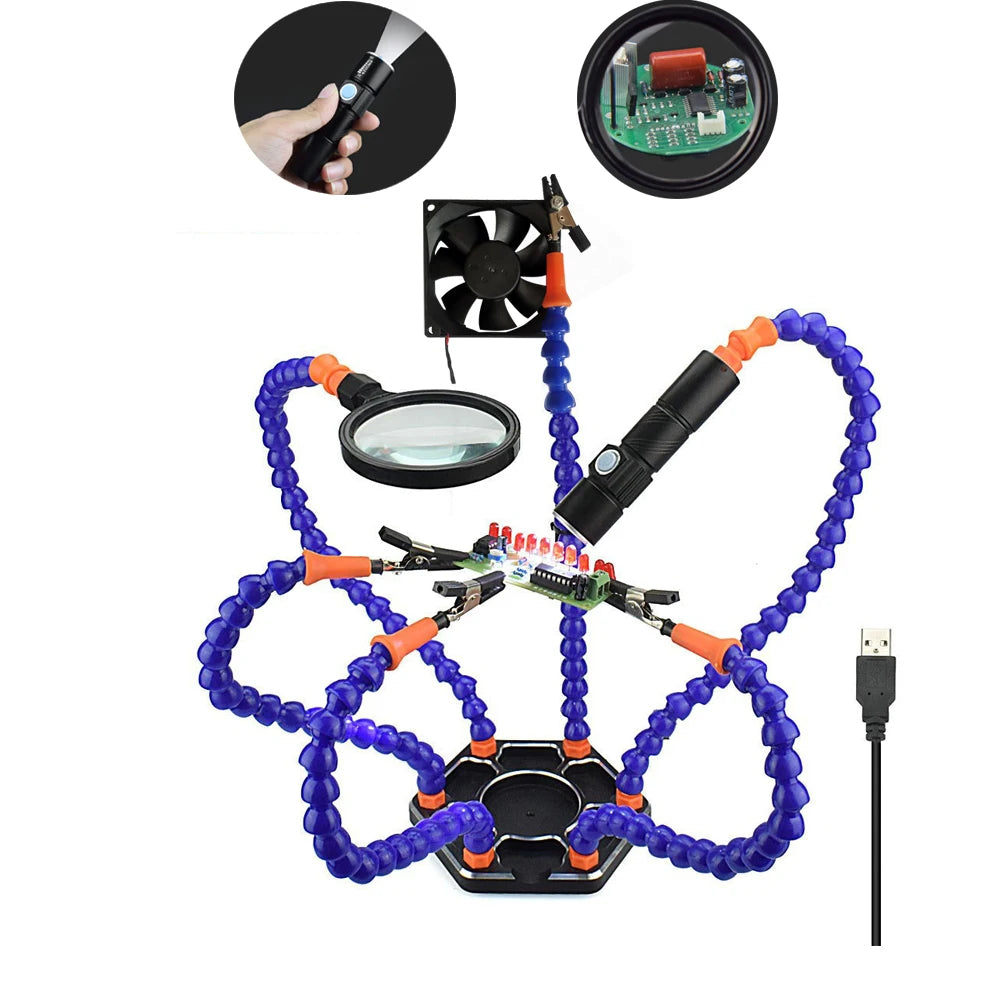 Flexible Holder Alligator Arms Soldering Helping Hands Table Clamp Pcb Board Adjustable Welding Repair Third Hand Tool Magnifier