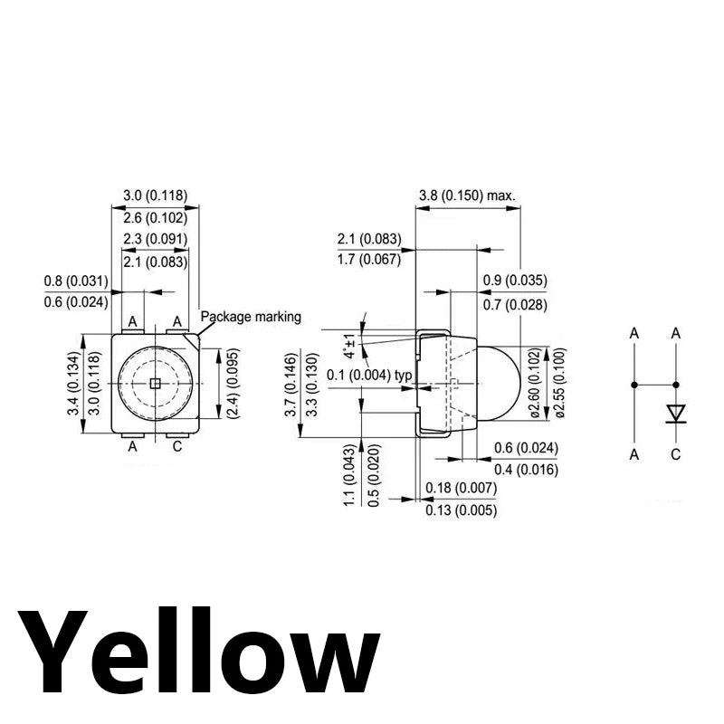 3v 1210 3528 Plcc-4 Three positive poles and one negati RED YELLOW BLUE Brake Lights And Turn Signals Led Chip Diode