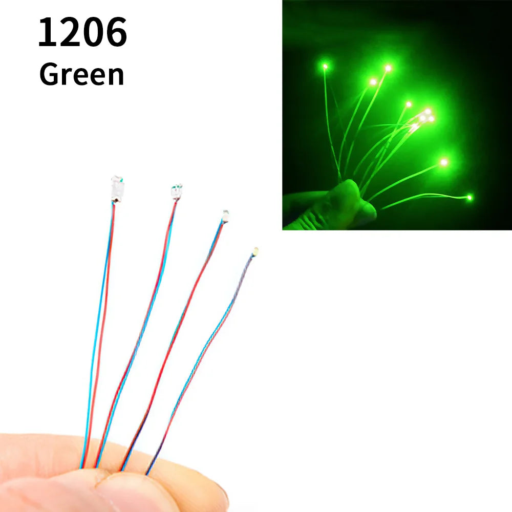 10pcs/Bag 0805 1206 SMD Lamp Wired Micro Litz Led Pre-Soldered Chip Wired 3V Railway Model Toy Light DIY Leads Wires 30cm