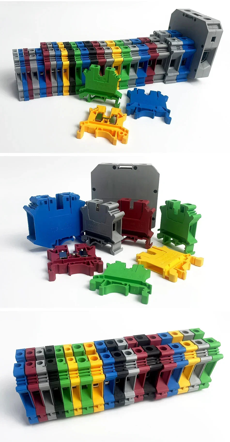 10PCS UK2.5B 2.5mm² DIN Rail Terminal Blocks Screw Connection Feed Through Wire Connector Gray Red Blue Green Black Yellow Set